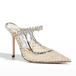NEW Jimmy Choo Bing Glitter Crystal-Strap Mules Sz38
